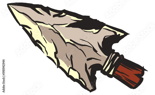 Ancient Stone Age artifact. Primitive hunting weapon spearhead design. Tribal tool vector artwork for print, poster, and sticker.