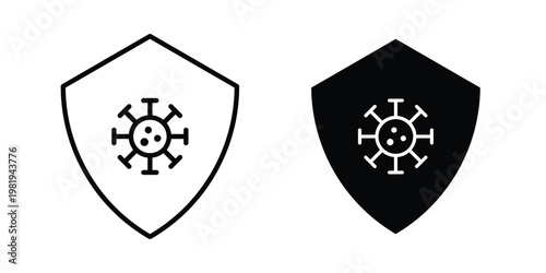 Virus protection shield icon vector logo. icons in solid, editable strokes.