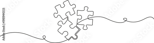 Puzzle vector illustration of continuous one line art design, Continuous one line drawing of puzzle puzzle game jigsaw continuous one line drawing, Puzzle vector illustration of continuous one line 