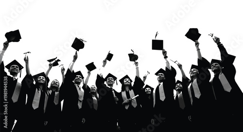 Happy graduates celebrate their academic success by tossing their caps high into the air during commencement ceremony