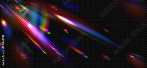 Фотография Realistic rainbow prismatic light effect on dark transparent background