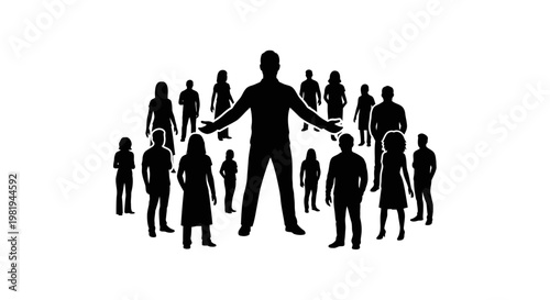 Silhouette of people standing together.