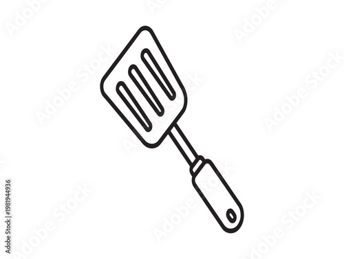Simple black and white line drawing of a kitchen spatula utensil