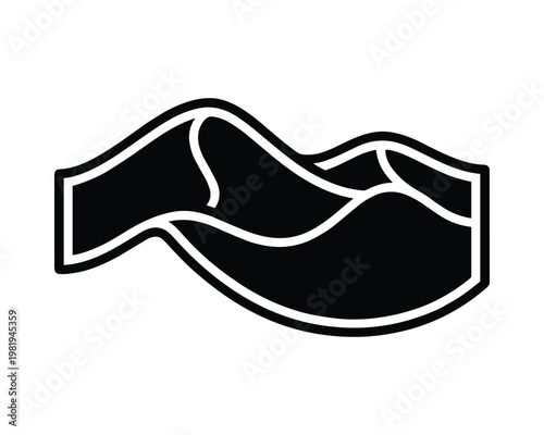 Desert Dune Map Icon Vector, Landscape with dunes and hills in black and white