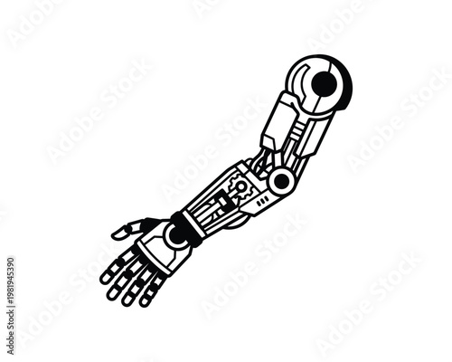 Detailed Bionic Arm Vector Illustration, Mechanical Prosthetic Design