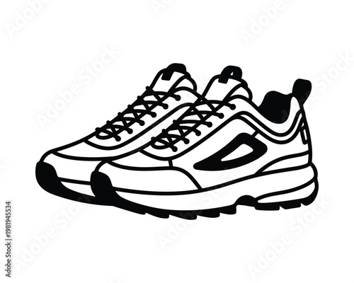 Detailed sneakers vector illustration with laces and thick soles