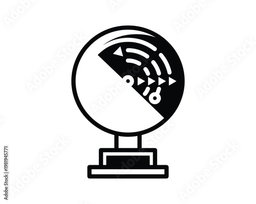 Doppler radar dome graphic, radar detection system icon, surveillance graphic