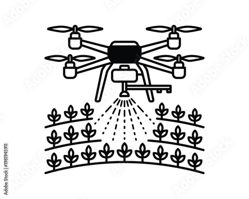 Drone spraying crops illustration, agricultural technology design