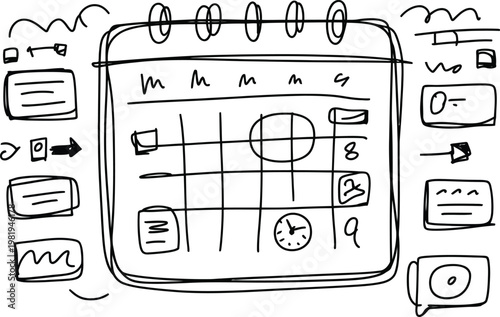 Hand drawn planner sketch with organizational notes and appointment scheduling icons for effective daily task management