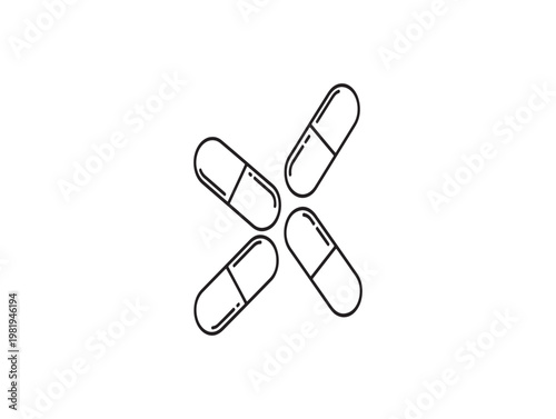 Hand drawn sketch of four capsules a minimalist illustration for medical or pharmaceutical concepts