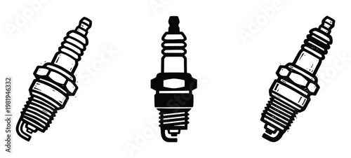 Engine Spark Plugs Automotive Component Illustration Set