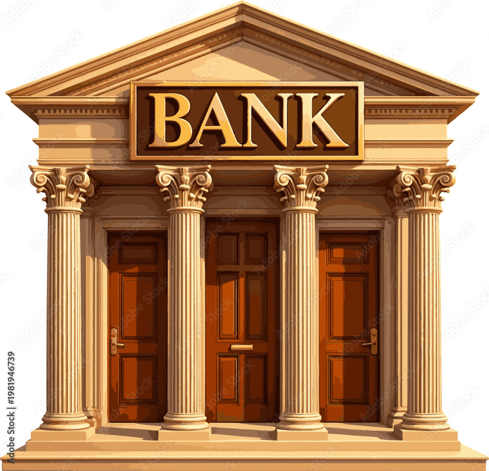 Fototapeta premium Isolated a realistic Bank sign on building vector art with white background.
