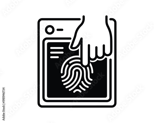 Fingerprint scanner vector icon with hand scanning finger