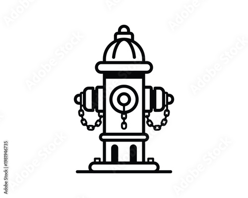 Fire hydrant outline drawing, black and white street water source