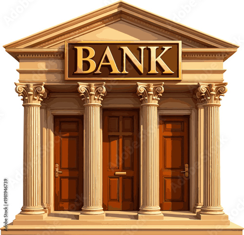 Isolated a realistic Bank sign on building vector art with white background.
