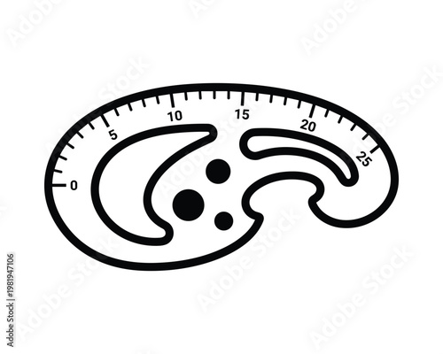 French curve ruler with scale, ellipse template for drafting