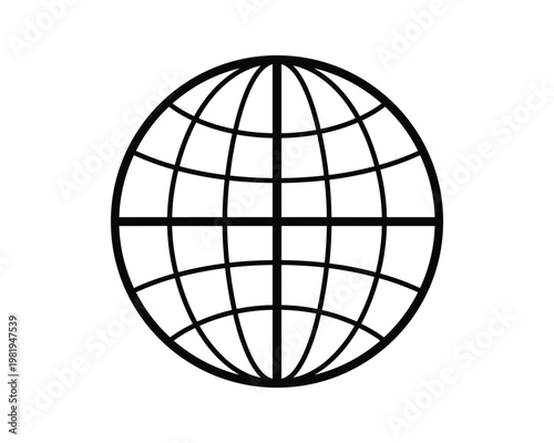 Globe Grid Lines World Map Projection Black And White
