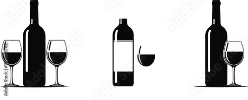 Wine Bottle and Glass Illustration Set for Beverage, Wine, and Luxury Design