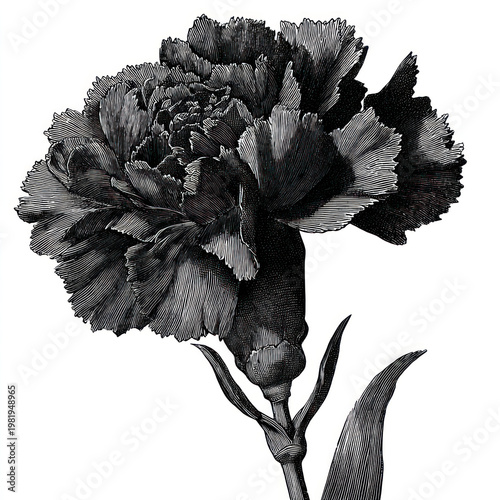 Vintage Engraved Flower Illustration Black and White Botanical Art