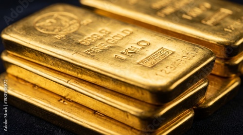 Golden Bullion: A close-up shot of stacked gold bars, gleaming with financial strength and enduring value.