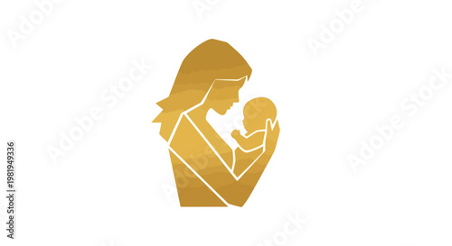 Golden silhouette of mother holding baby.