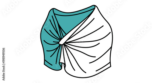 Draped Teal And White Shawl With Knot Detail.