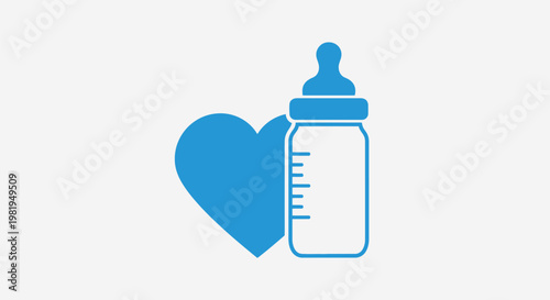 Baby Bottle With Heart Symbol for Feeding Concept.