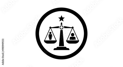 Black and white justice scale icon.