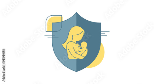 Protective shield icon showing parent and child embrace.