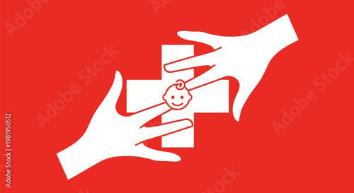 Protective hands cradle a baby illustration.