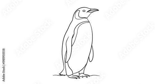 Minimalist Line Art Vector Illustration of a Standing Emperor Penguin Isolated on White Background