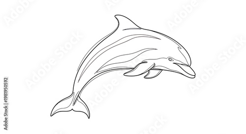 Minimalist Dolphin Line Art Illustration, Jumping Sea Mammal Vector for Coloring Book or Logo Design