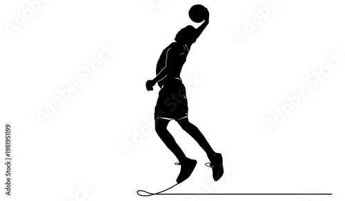 Basketball player jumping for a dunk silhouette