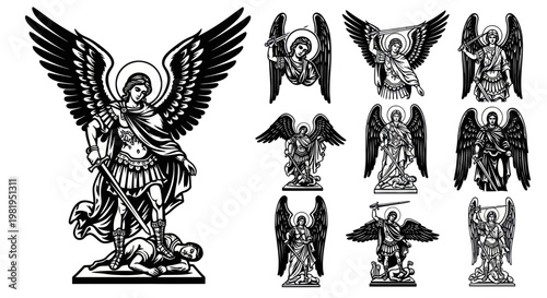Archangel Michael Triumphant Over Evil, Winged Warrior Angel, Religious Iconography