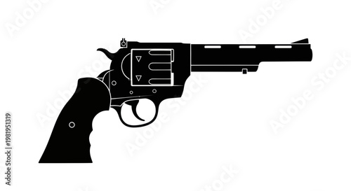 Black silhouette of a revolver handgun on a white background