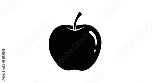 Simple Black Apple Silhouette Icon Isolated on White Background