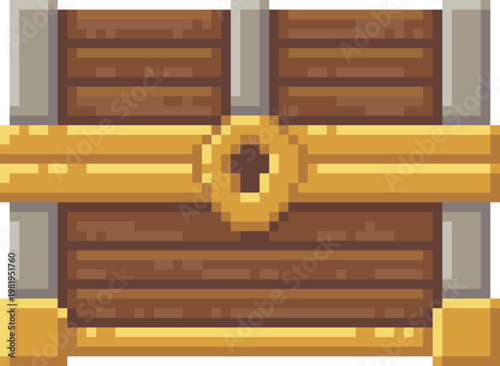 Pixel art closed treasure chest isolated object. Game icon for loot systems, storage, rewards and fantasy inventory elements.