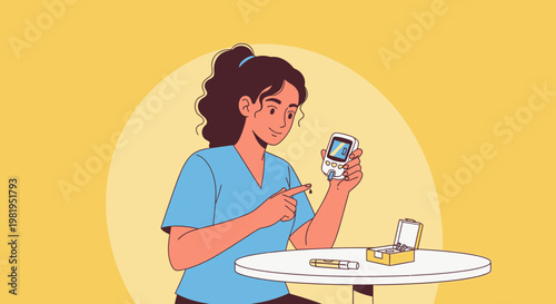 Woman checking blood sugar level with glucose meter, diabetes care concept