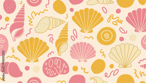 Cute seashell seamless pattern in pastel tones summer beach background design