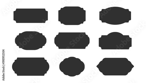 Vintage label set, silhouette elegant art deco frame, banner. Classic tags for handmade branding and rustic packaging. Sale sticker, certificate retro emblem 