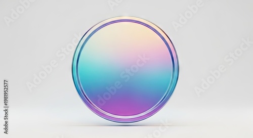 Abstract 3D Render of a Blank Holographic Coin or Iridescent Token on White Background
