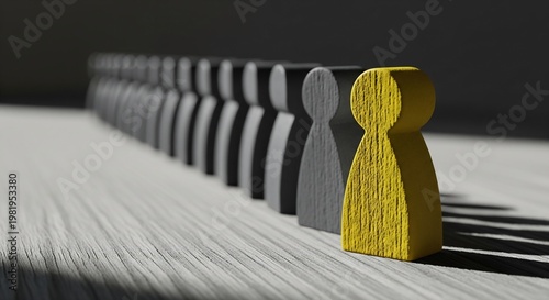 Yellow Figure Stands Out From Gray Crowd in Leadership Concept