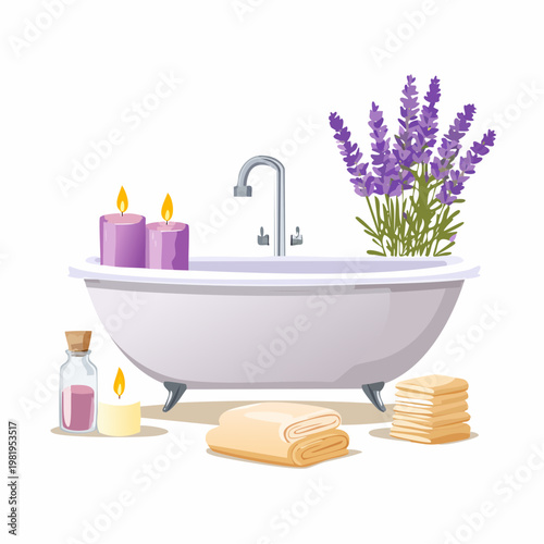 Badewanne mit Kerzen und Lavendelduft