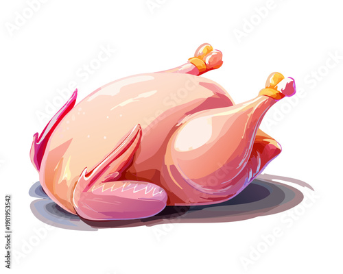 Fresh uncooked whole chicken ready for seasoning and baking in the kitchen for healthy family dinner recipes - Vector Illustration