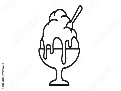Simple black and white line drawing of an ice cream sundae in a glass