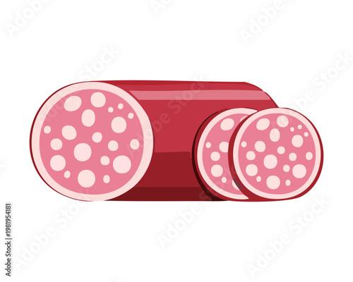 Freshly sliced pepperoni sausage for pizza topping and delicious meat platter appetizer and snacks concept - Vector Illustration