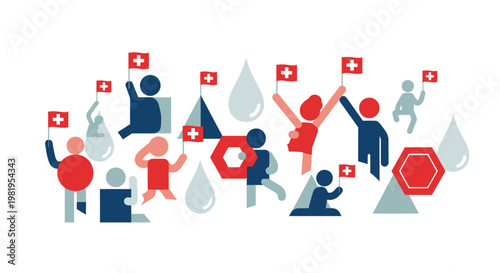 Group of healthcare volunteers collaborating at medical outreach event.