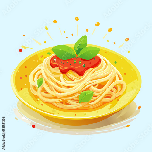 Hearty spaghetti bolognese with rich tomato meat sauce and herb garnish for mediterranean cuisine food lover - Vector Illustration