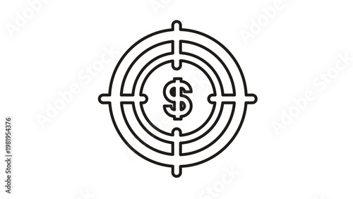 Fotografía Minimalist black line vector icon of a target crosshair with a dollar sign symbol at the center, representing financial goals, investment targeting, profit objectives, and business strategy