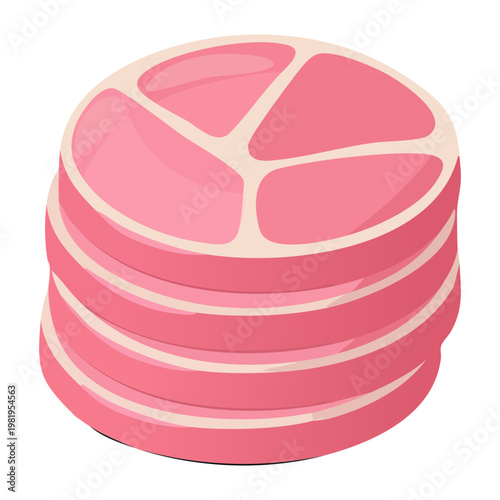 Stack of round deli ham slices for tasty breakfast sandwich and high protein meat snack concept - Vector Illustration